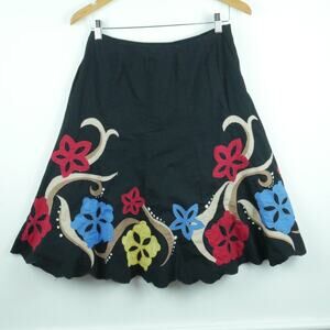 Y2K Size 4 Skirt A Line Floral Applique Twee Fairy Quirky Dark Cottagecore